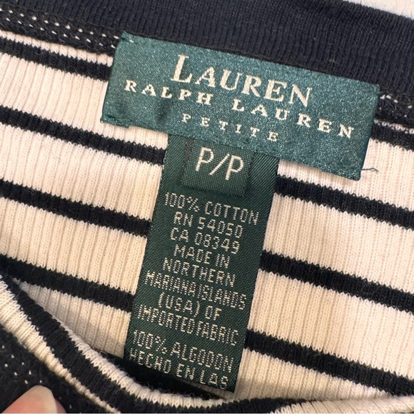 Lauren Ralph Lauren Black White Stripes Boat Neck Top Shirt 3/4 Sleeve Size P/P - Picture 4 of 4